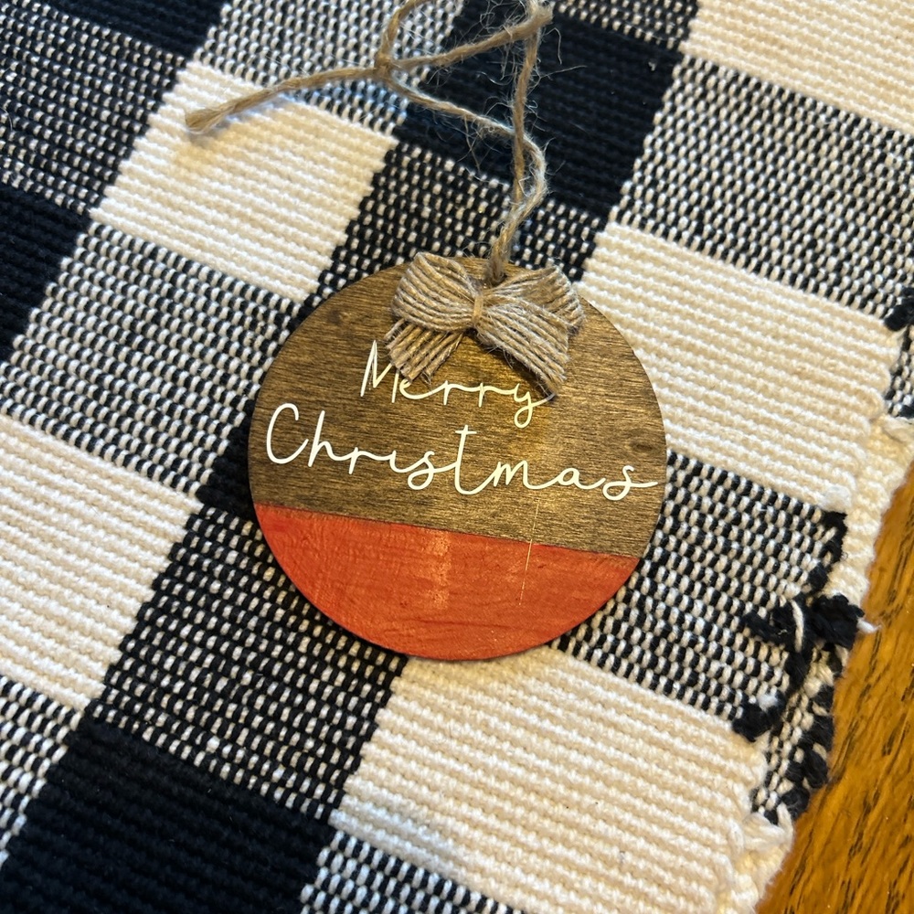 Festive Merry Christmas Ornament - Red and Gold hand painted